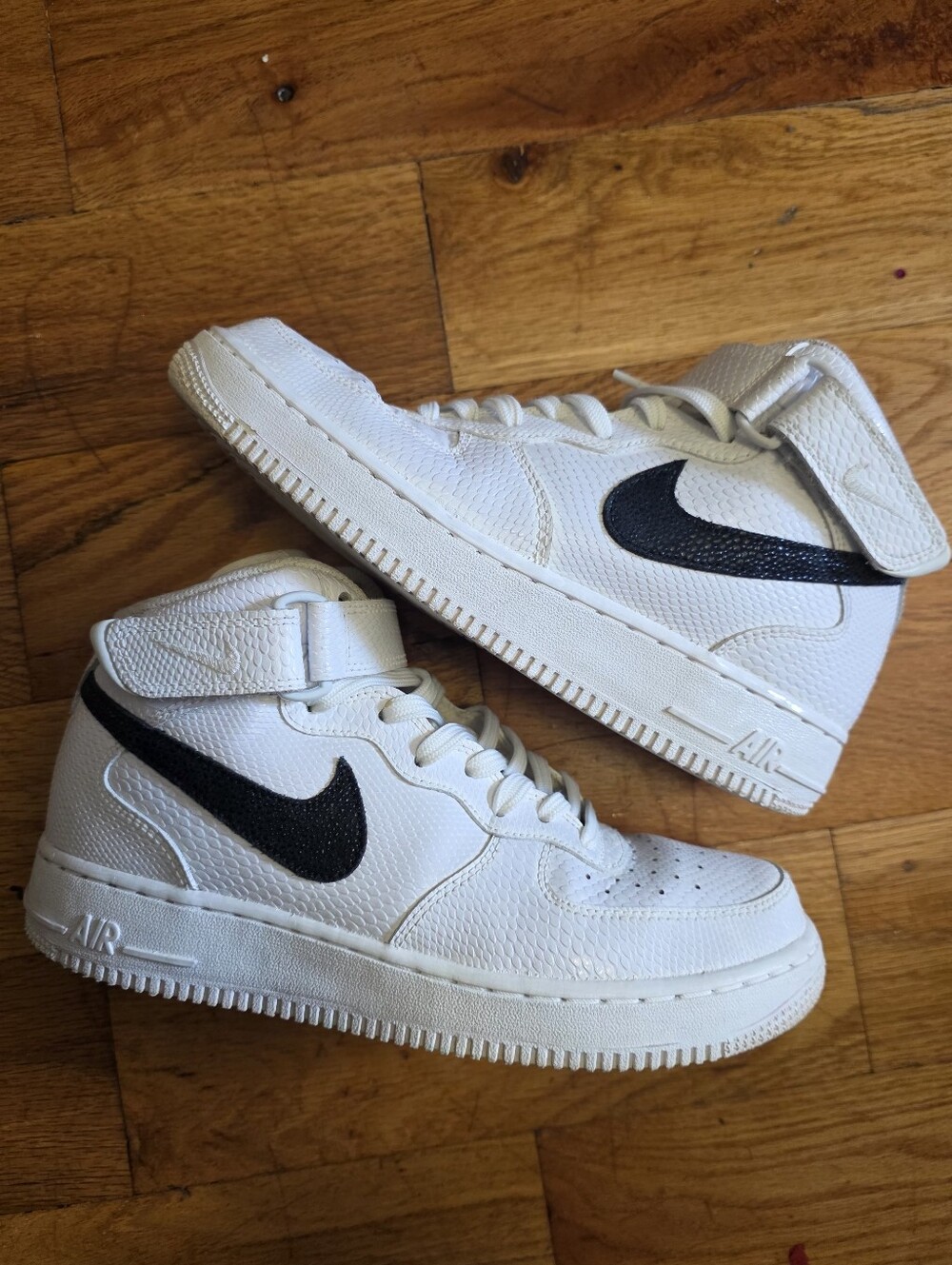 Nike Women's Air Force 1 Mid '07 White Snakeskin Black Shoes Sneakers Trainers